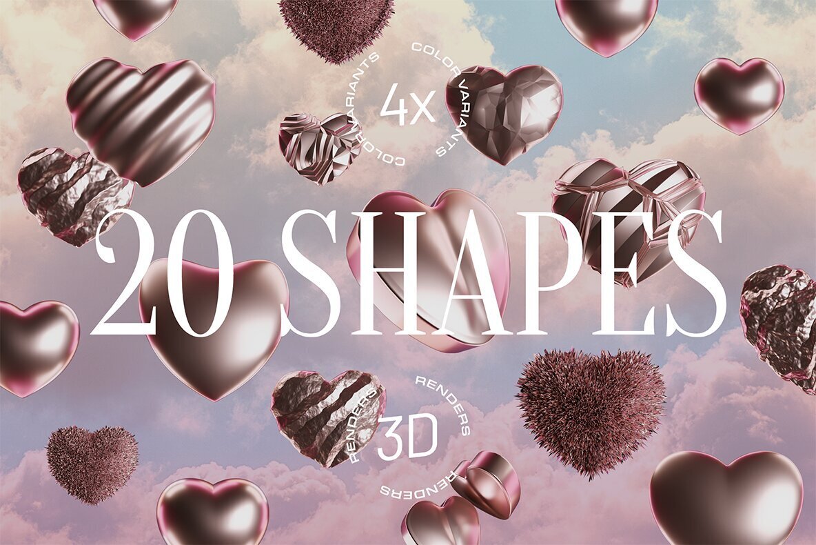 3D Heart Objects   Digital Love 3