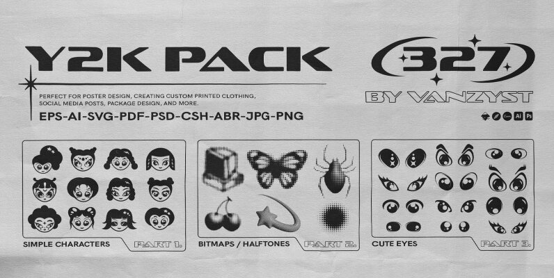 Y2K 327 Characters Halftones Shapes