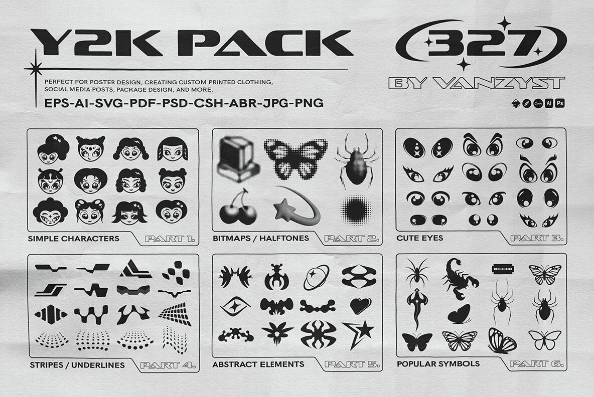 Y2K 327 Characters Halftones Shapes 1