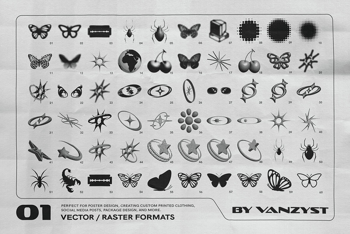 Y2K 327 Characters Halftones Shapes 2