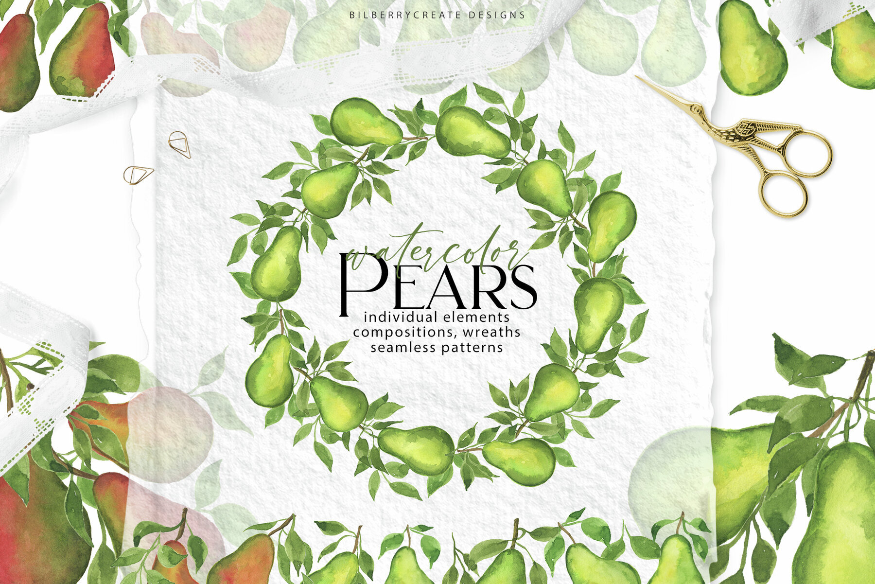 Watercolor Pears art set 1