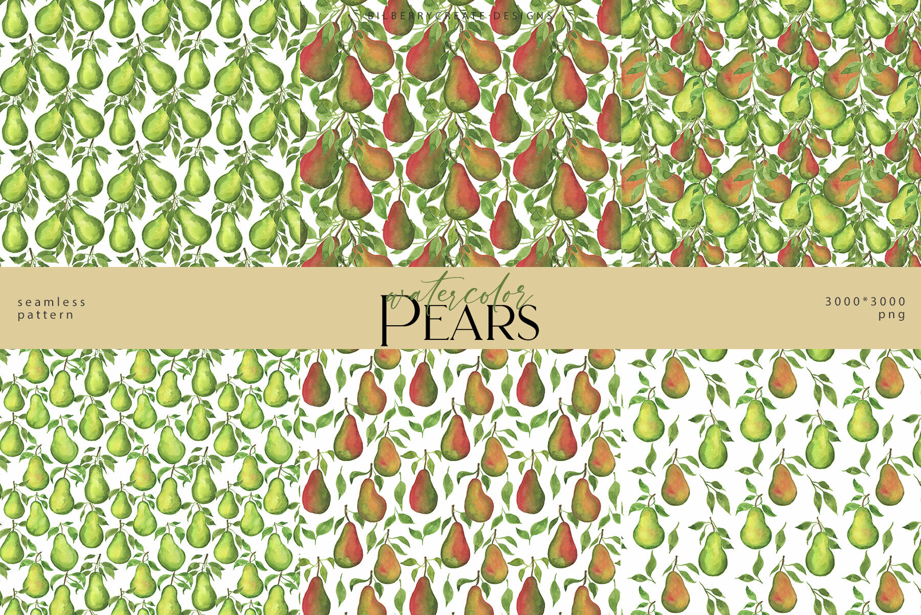 Watercolor Pears art set 3