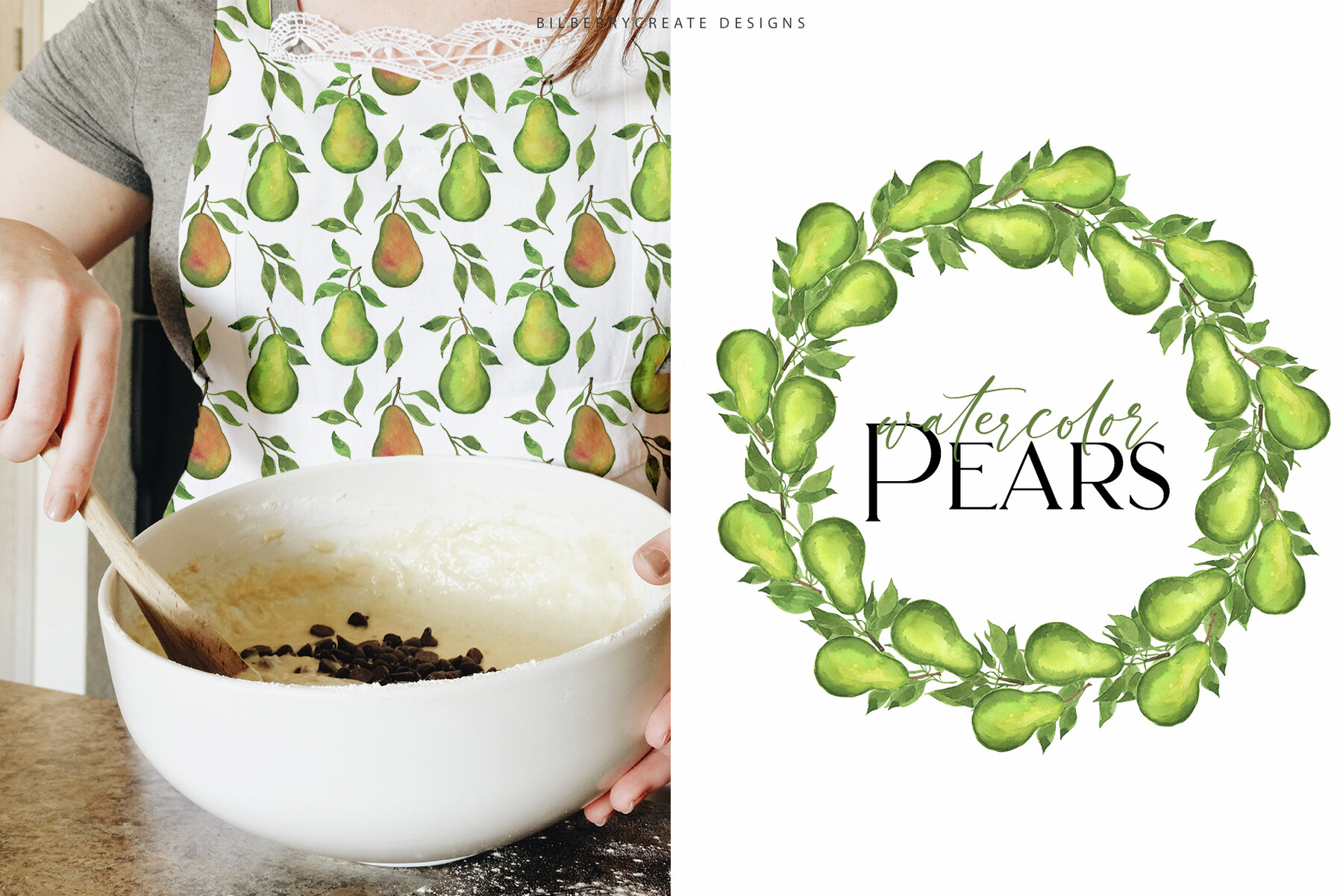 Watercolor Pears art set 4