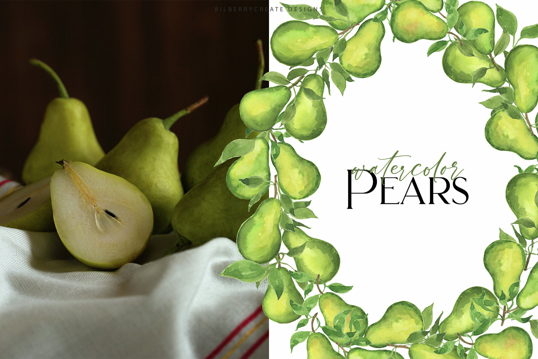Watercolor Pears art set 5