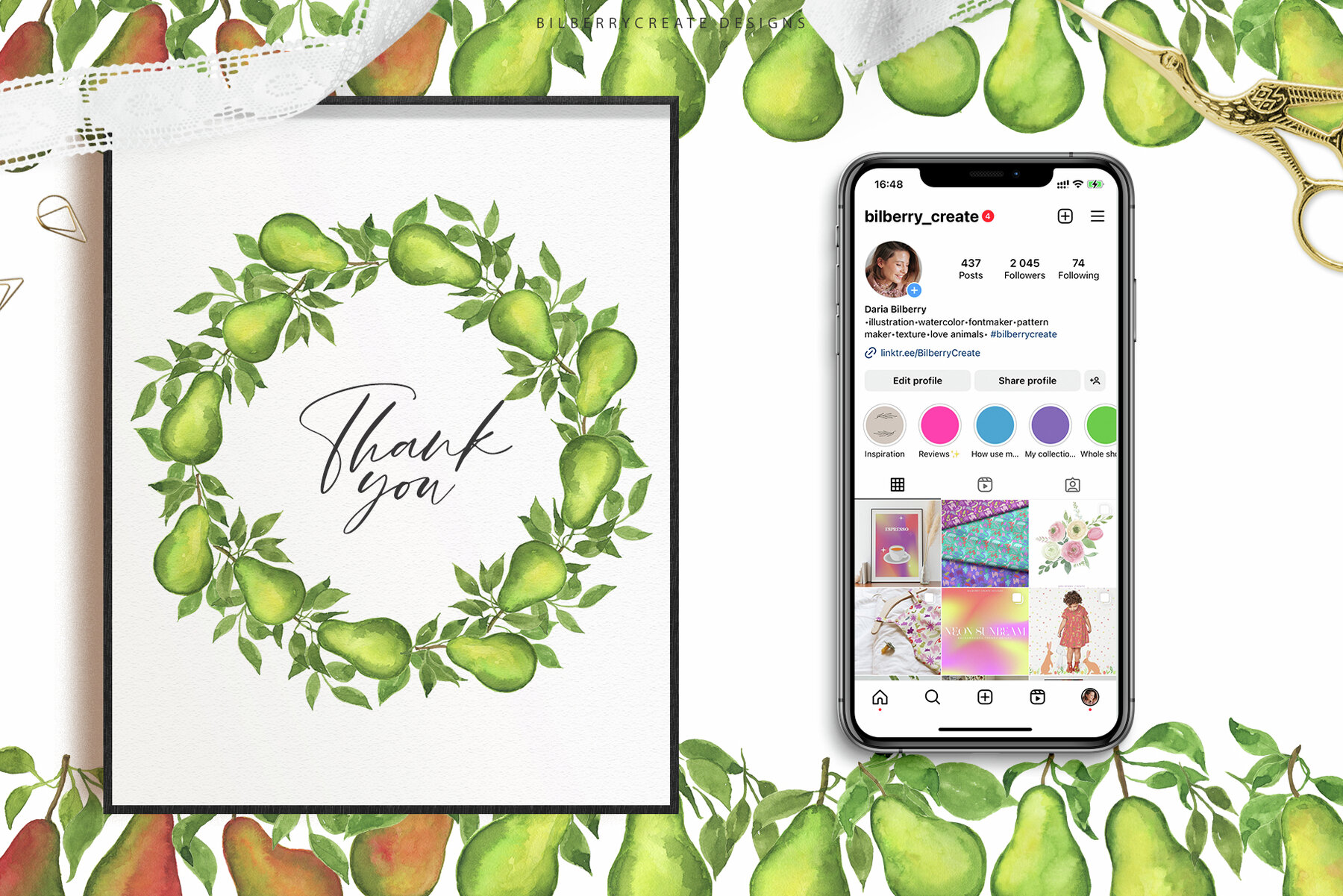 Watercolor Pears art set 10