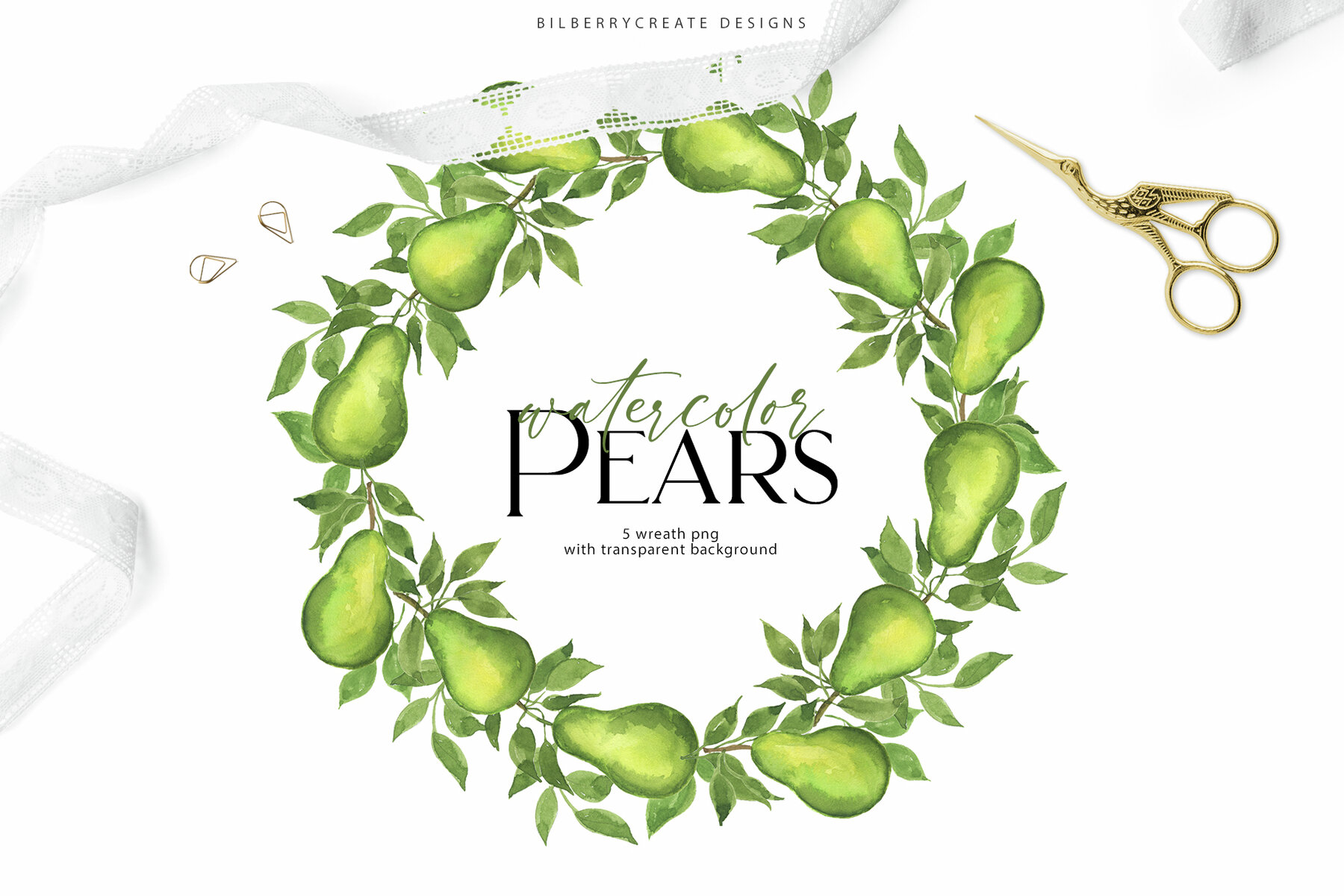 Watercolor Pears art set 13