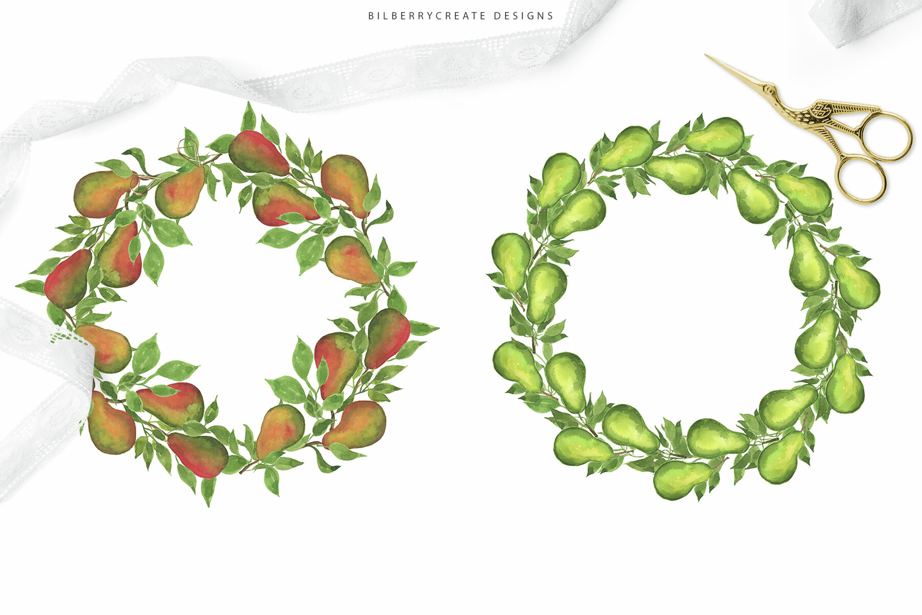 Watercolor Pears art set 14