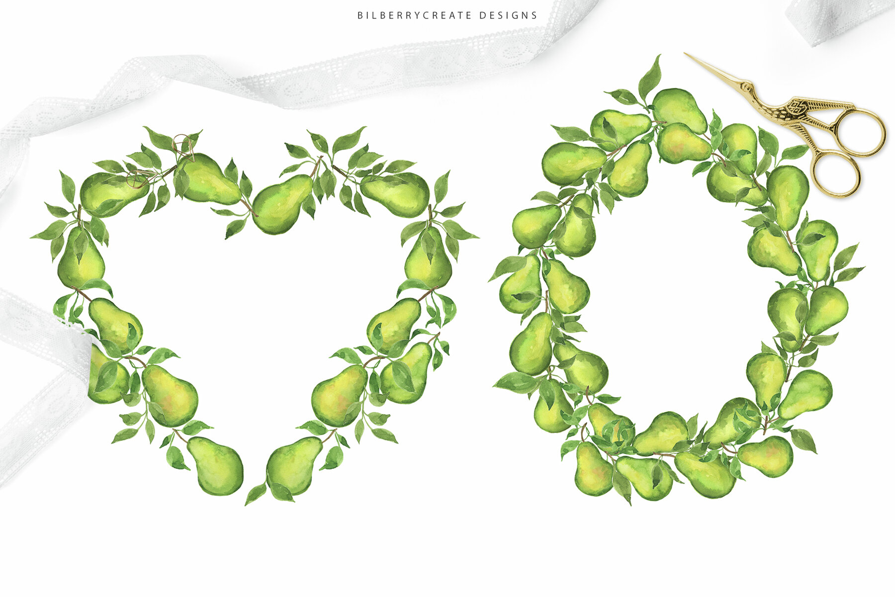 Watercolor Pears art set 15