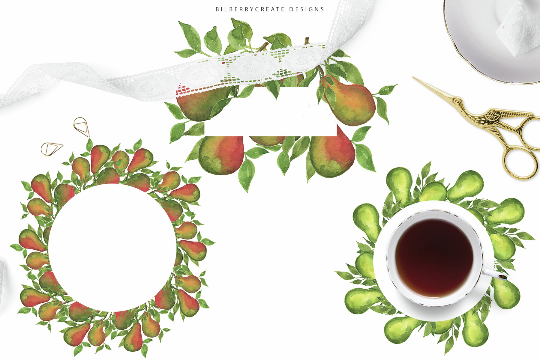 Watercolor Pears art set 18