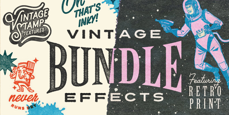 Vintage Stamp and Retro Print Bundle
