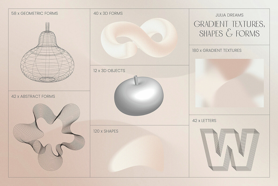 Gradient Textures   Shapes   3D Objects   Letters 3