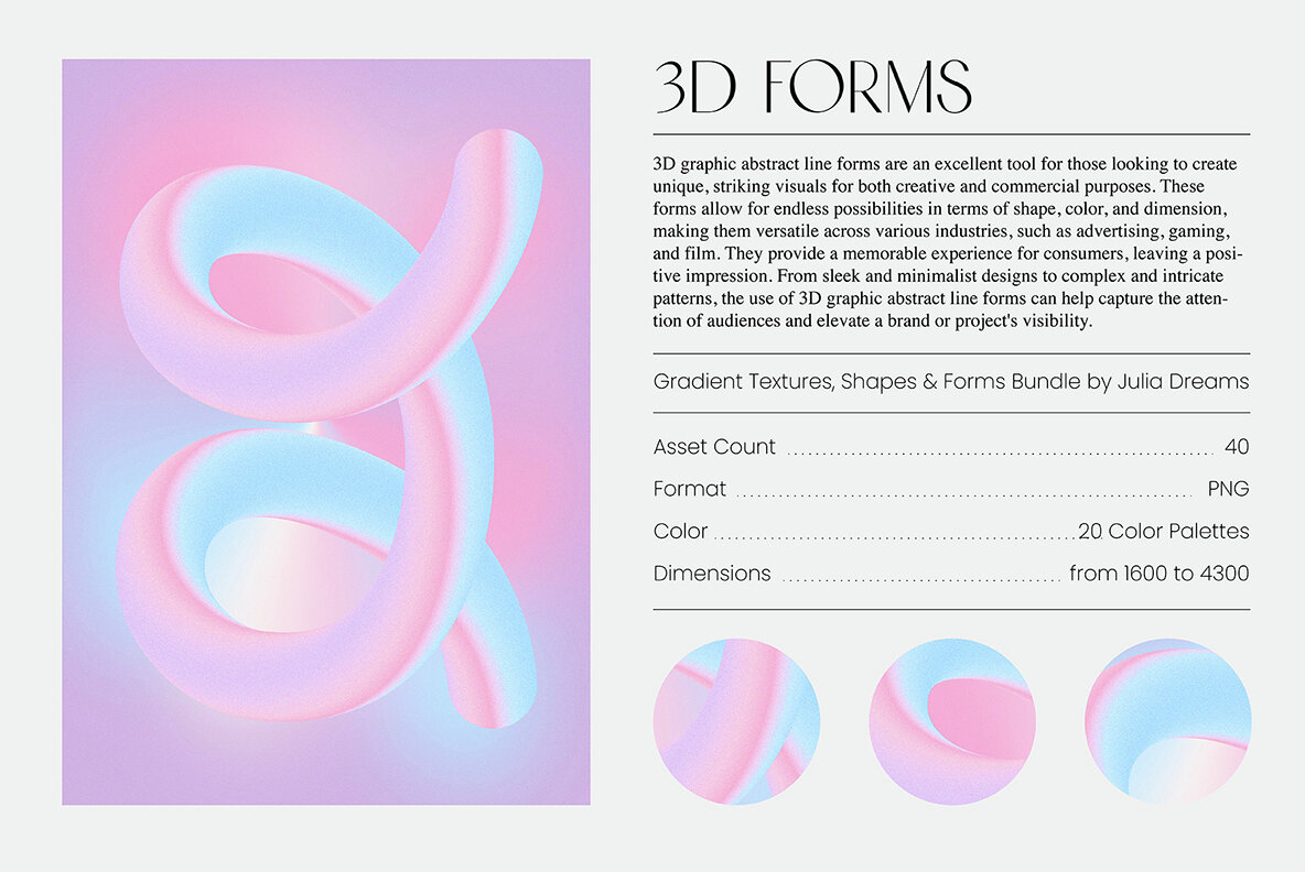 Gradient Textures   Shapes   3D Objects   Letters 12