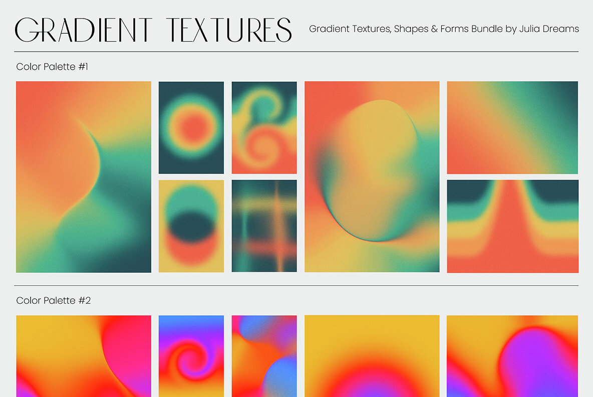 Gradient Textures   Shapes   3D Objects   Letters 16