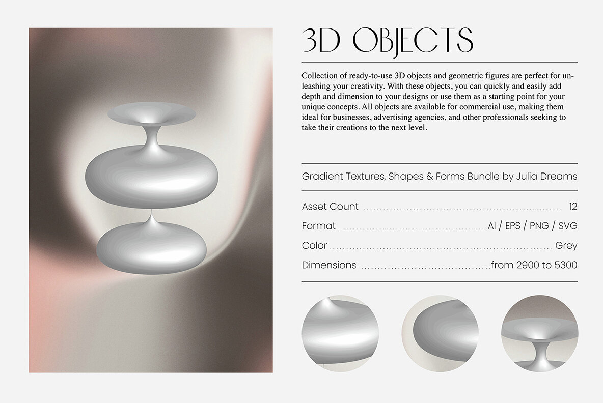 Gradient Textures   Shapes   3D Objects   Letters 24