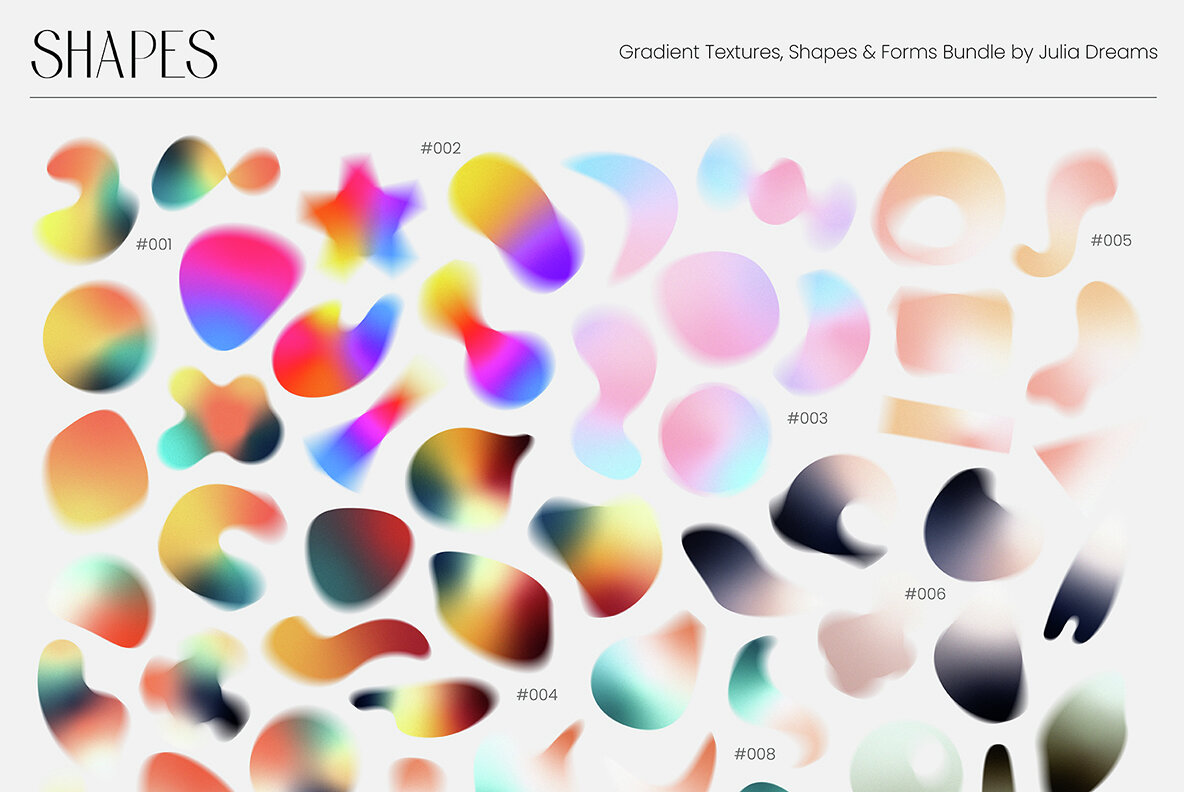 Gradient Textures   Shapes   3D Objects   Letters 27