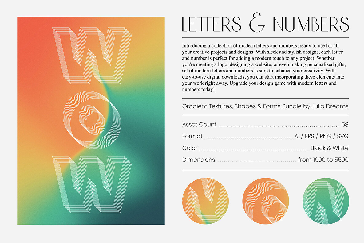 Gradient Textures   Shapes   3D Objects   Letters 28