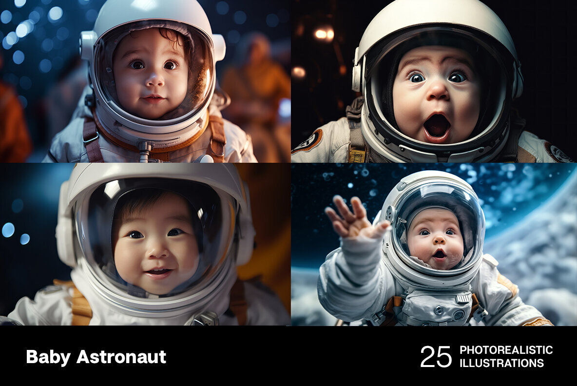 Baby Astronaut 25 photorealistic illustrations 2
