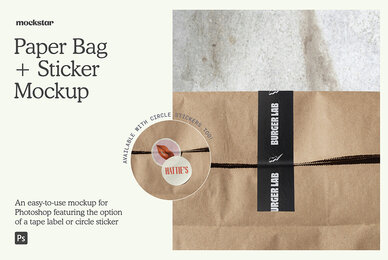 Paper Bag with Sticker Mockup
