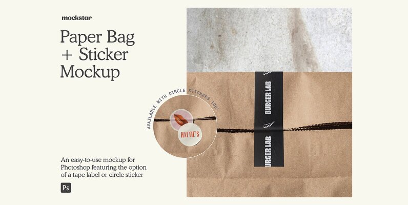 Paper Bag with Sticker Mockup