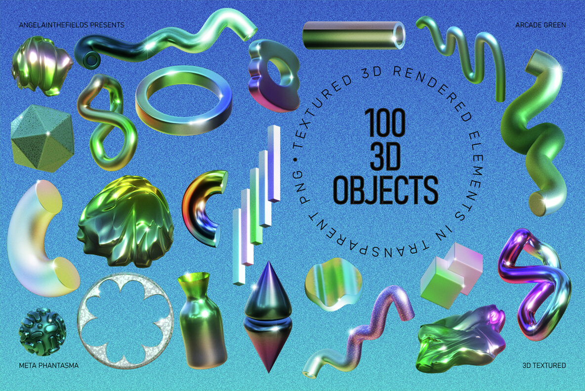 3D Arcade Green Objects 7