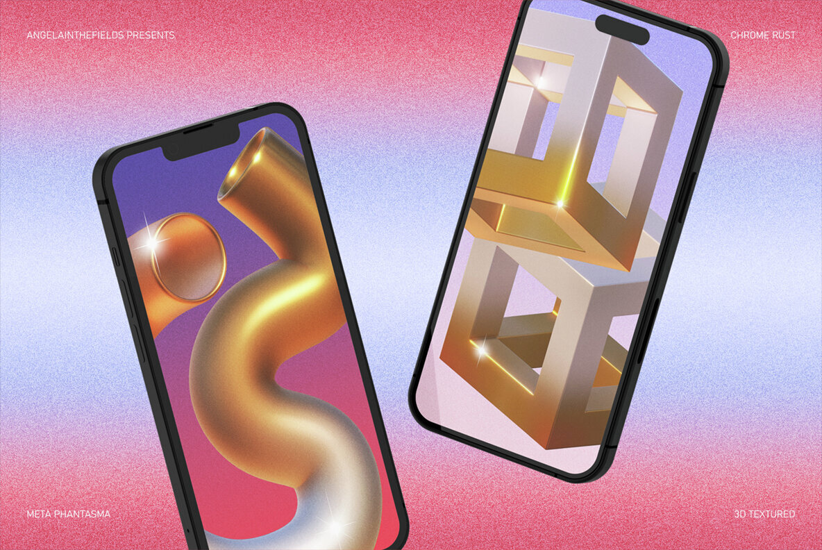 3D Chrome Rust Objects 3