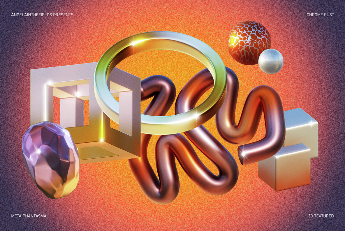 3D Chrome Rust Objects 4