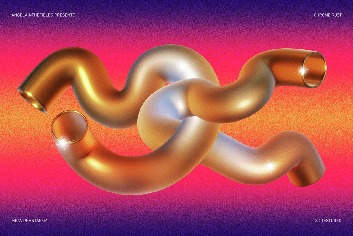 3D Chrome Rust Objects 6