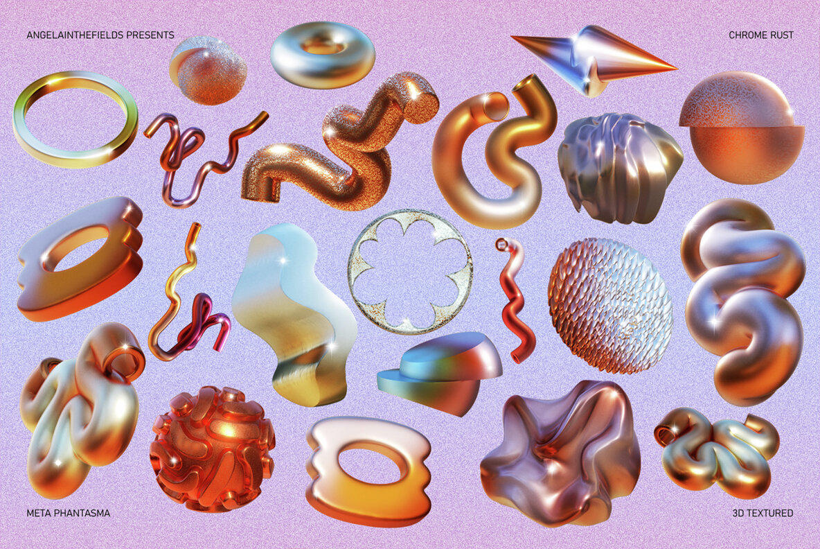 3D Chrome Rust Objects 11