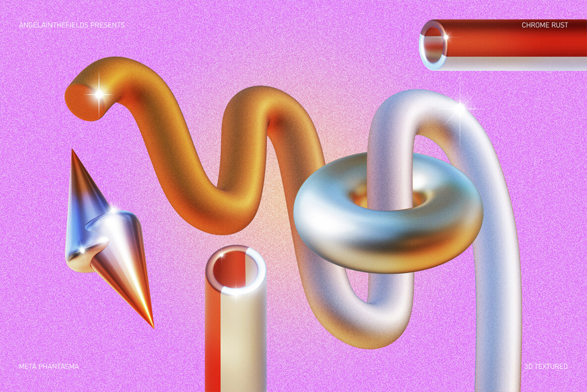 3D Chrome Rust Objects 12