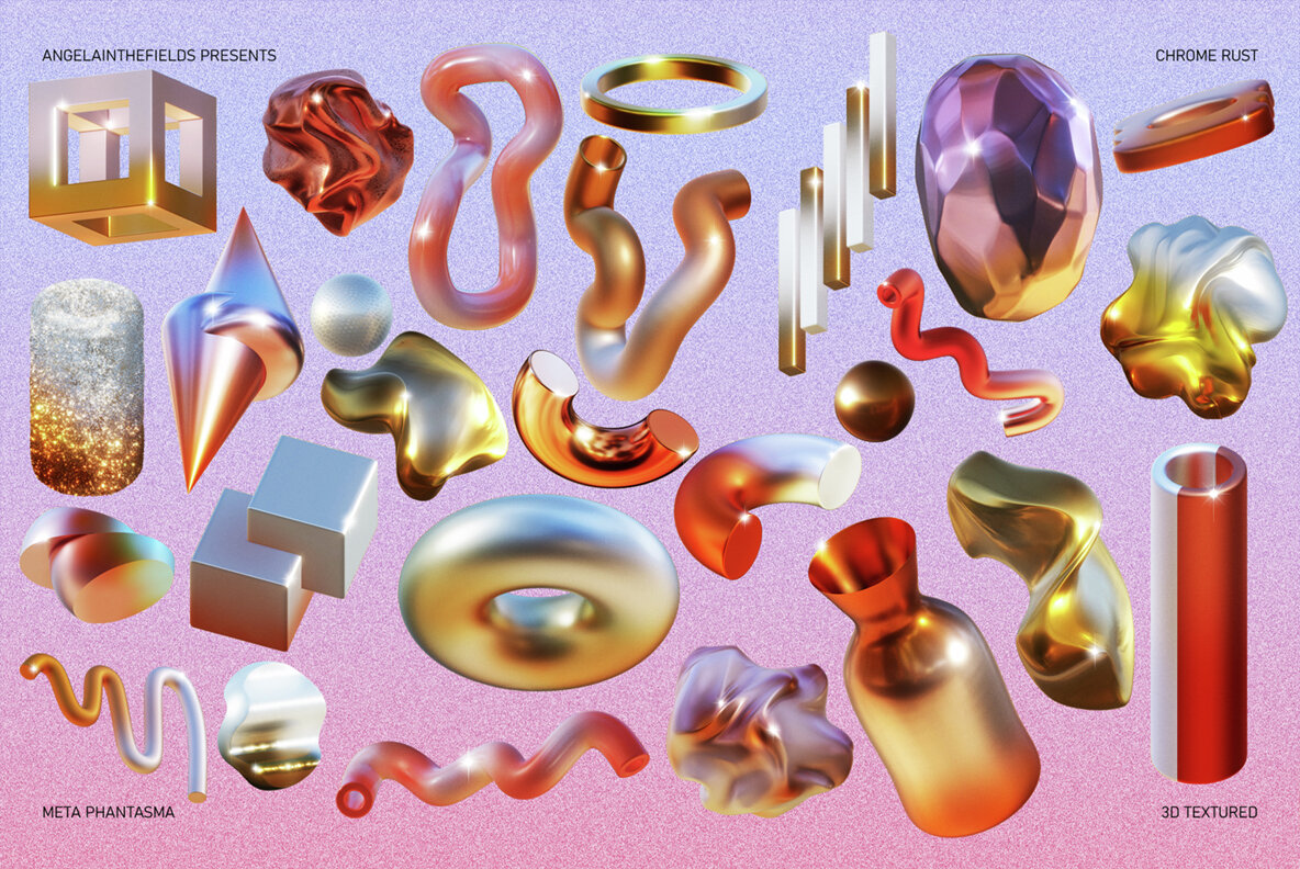 3D Chrome Rust Objects 13