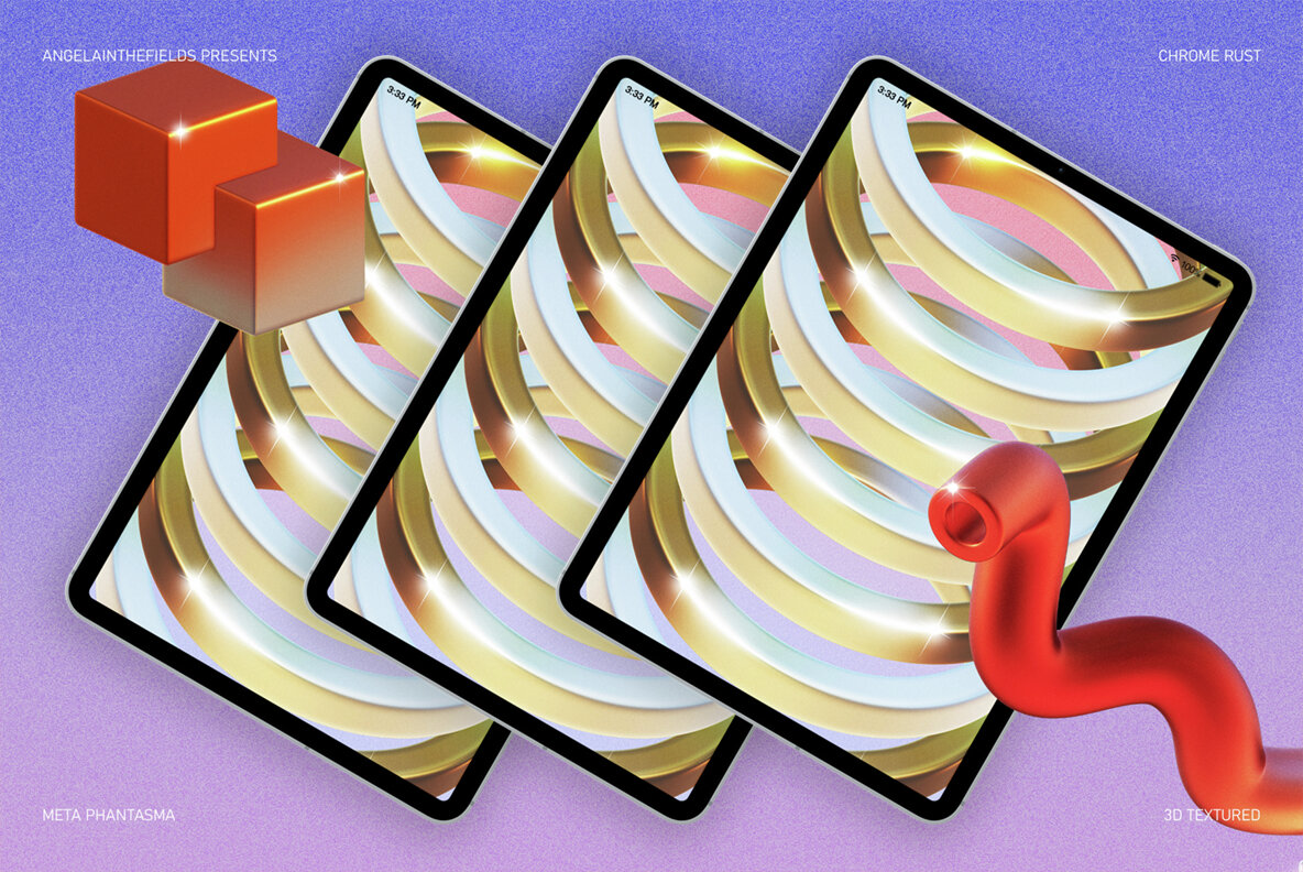 3D Chrome Rust Objects 14