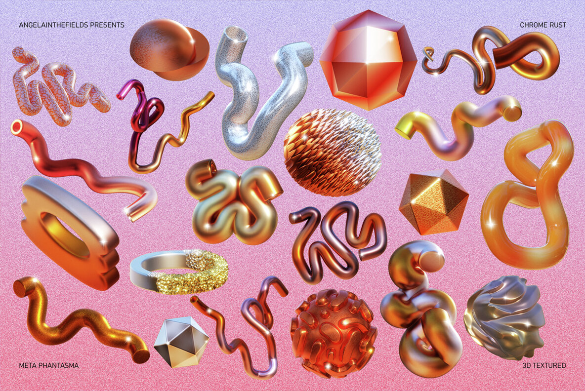 3D Chrome Rust Objects 15