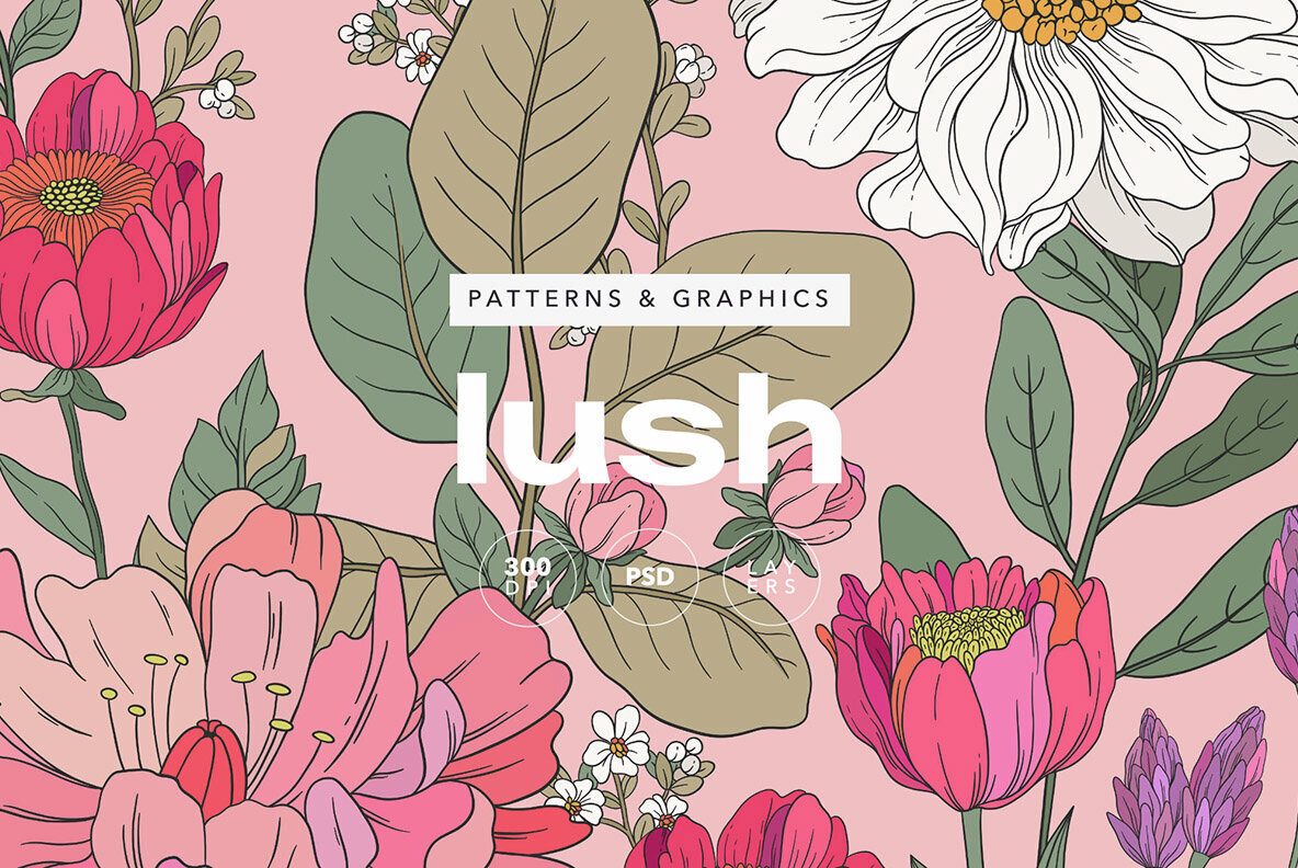 Lush Botanical Pattern and Graphics 1