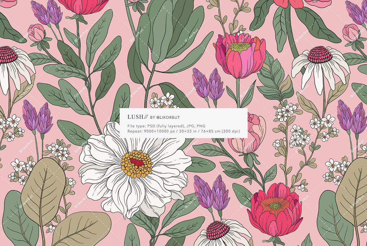 Lush Botanical Pattern and Graphics 2