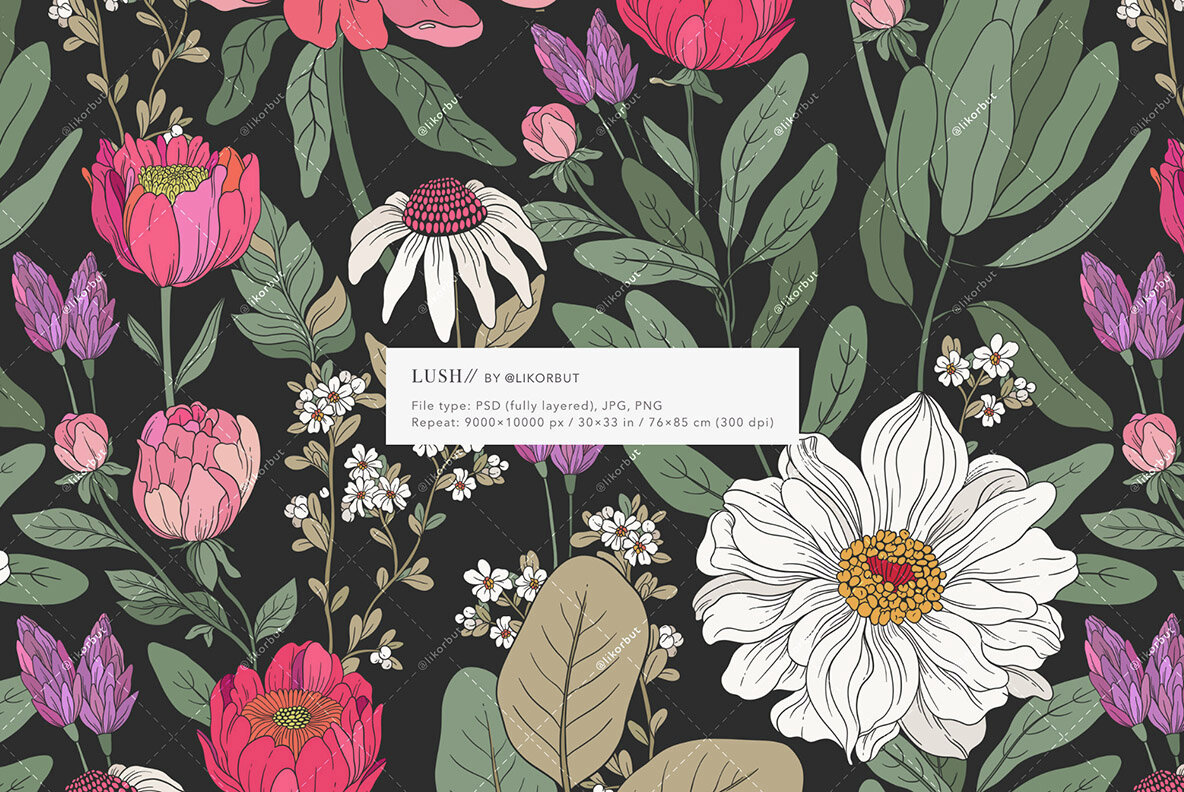 Lush Botanical Pattern and Graphics 6