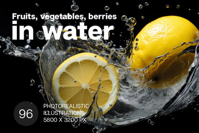 Fruits and vegetables in a splash of water