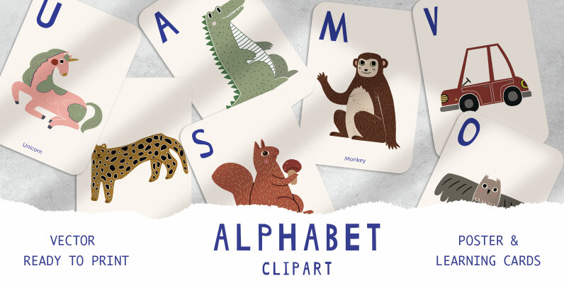 Cute Animals Alphabet Clipart