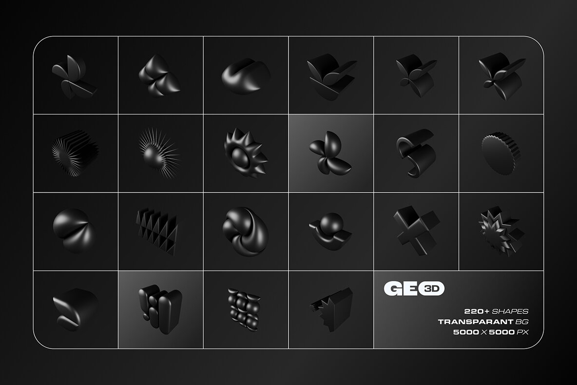 3D Dark Geometric Shapes 9