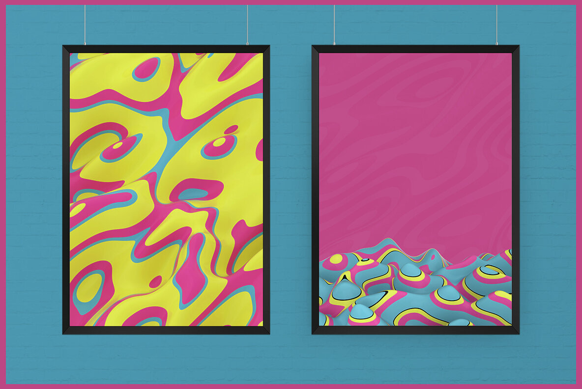 3D Abstract Wavy Lines Backgrounds   Retro Colors 3