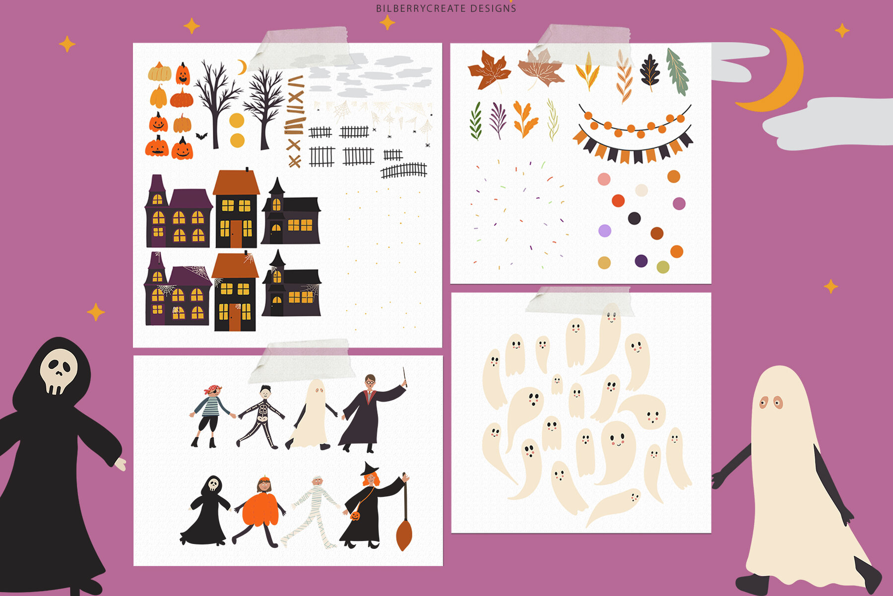 Halloween night clip art set 10