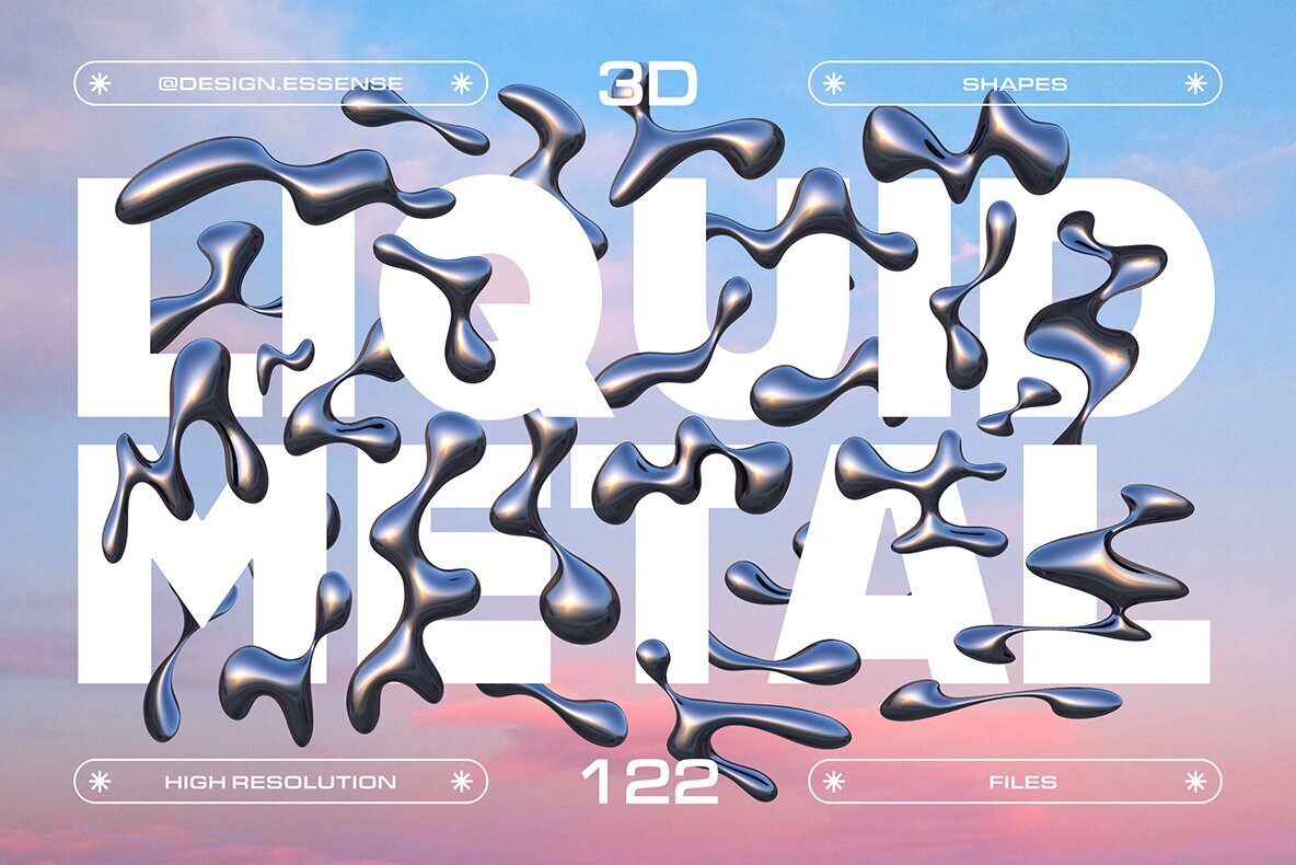 3D Liquid Metal Shapes Collection 1