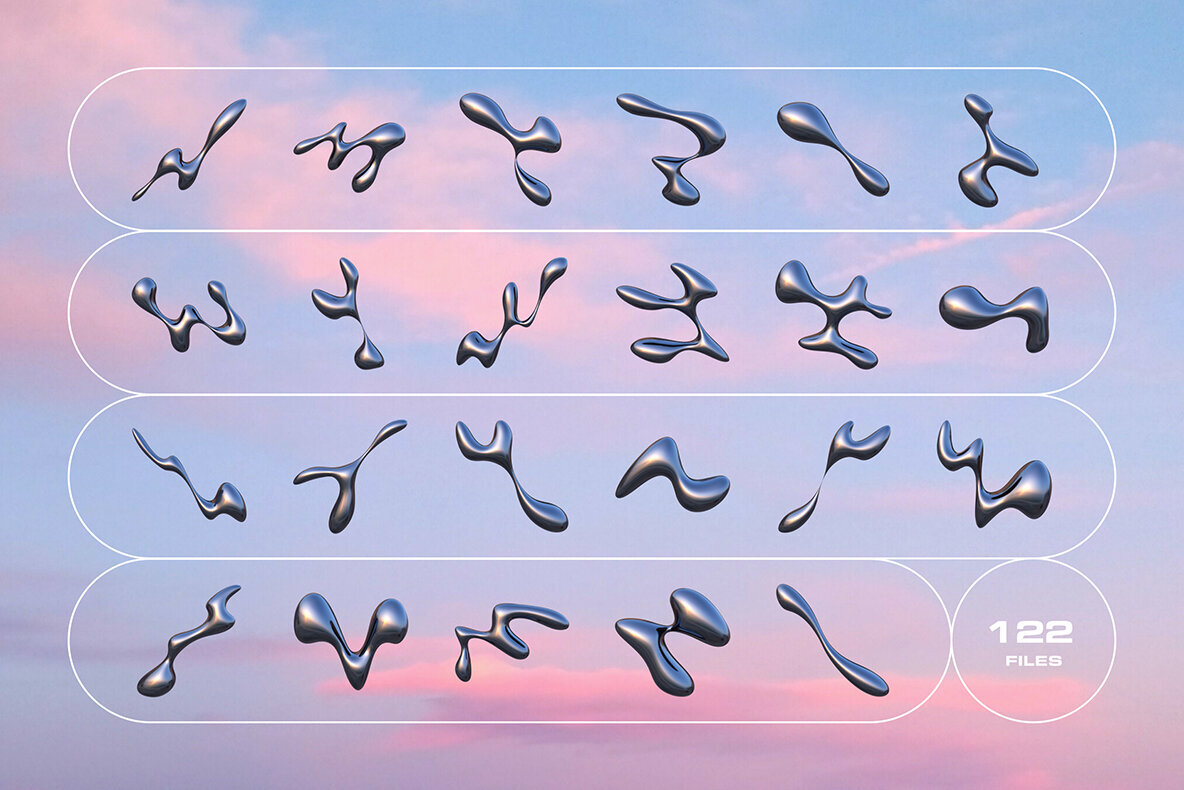 3D Liquid Metal Shapes Collection 3