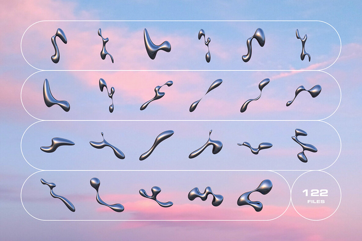 3D Liquid Metal Shapes Collection 5
