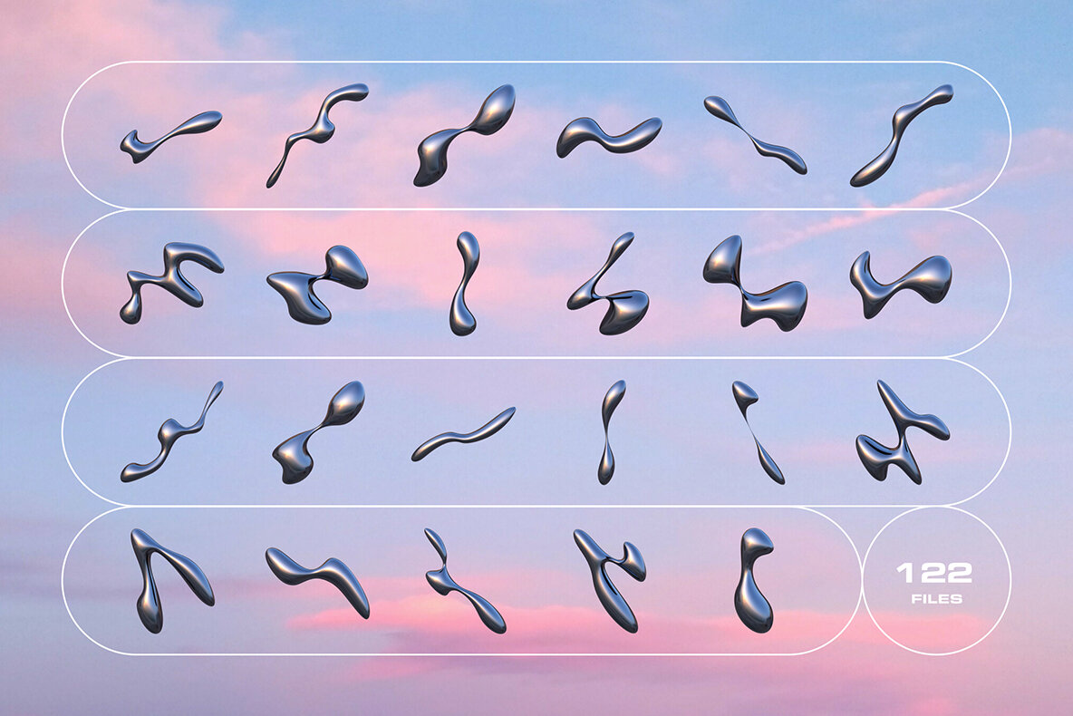 3D Liquid Metal Shapes Collection 7