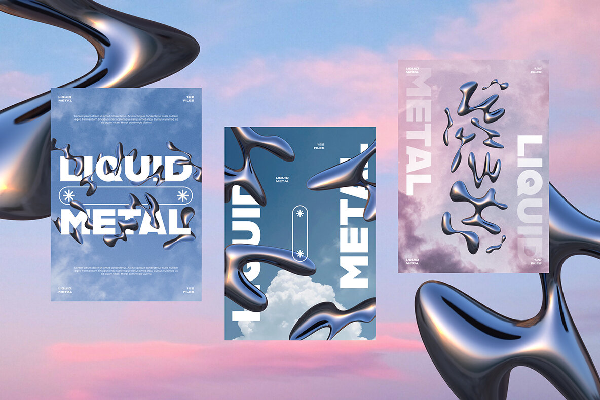 3D Liquid Metal Shapes Collection 8