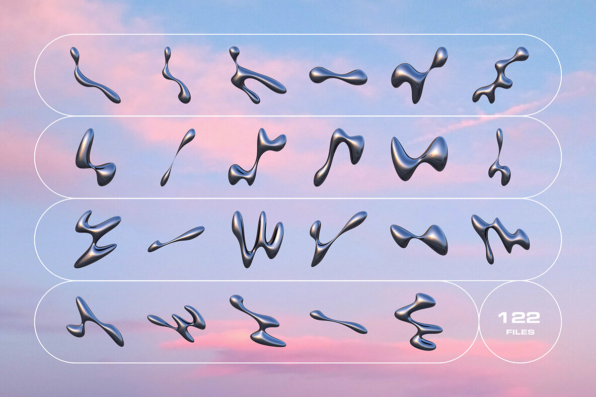 3D Liquid Metal Shapes Collection 9