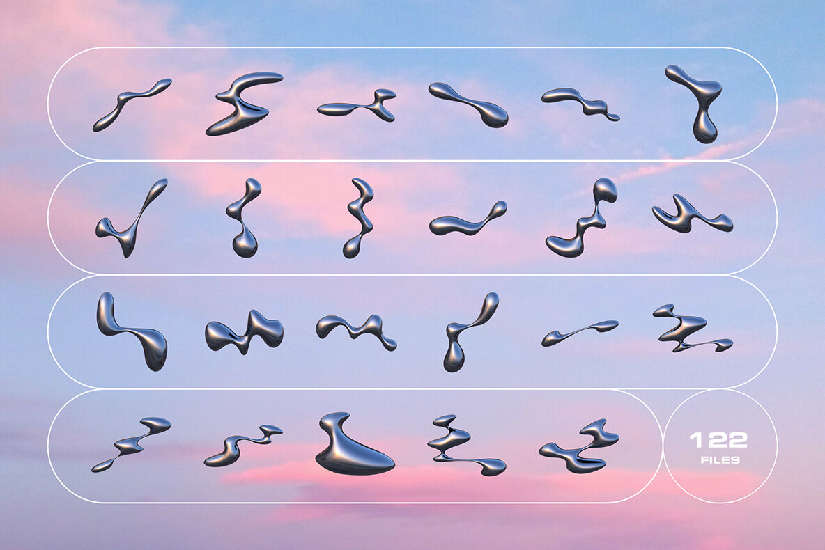 3D Liquid Metal Shapes Collection 10