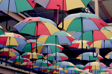Street with colored umbrellas