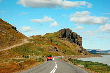 Road leading to mountains  icelandic landscape