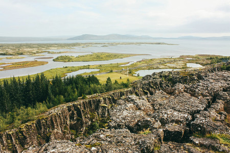 Icelandic rural landscape with rivers  Thingvellir park